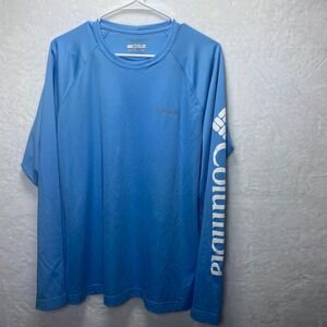 Columbia Mens Long Sleeve T Shirt Blue‎ Logo Athletic Training Activewear
